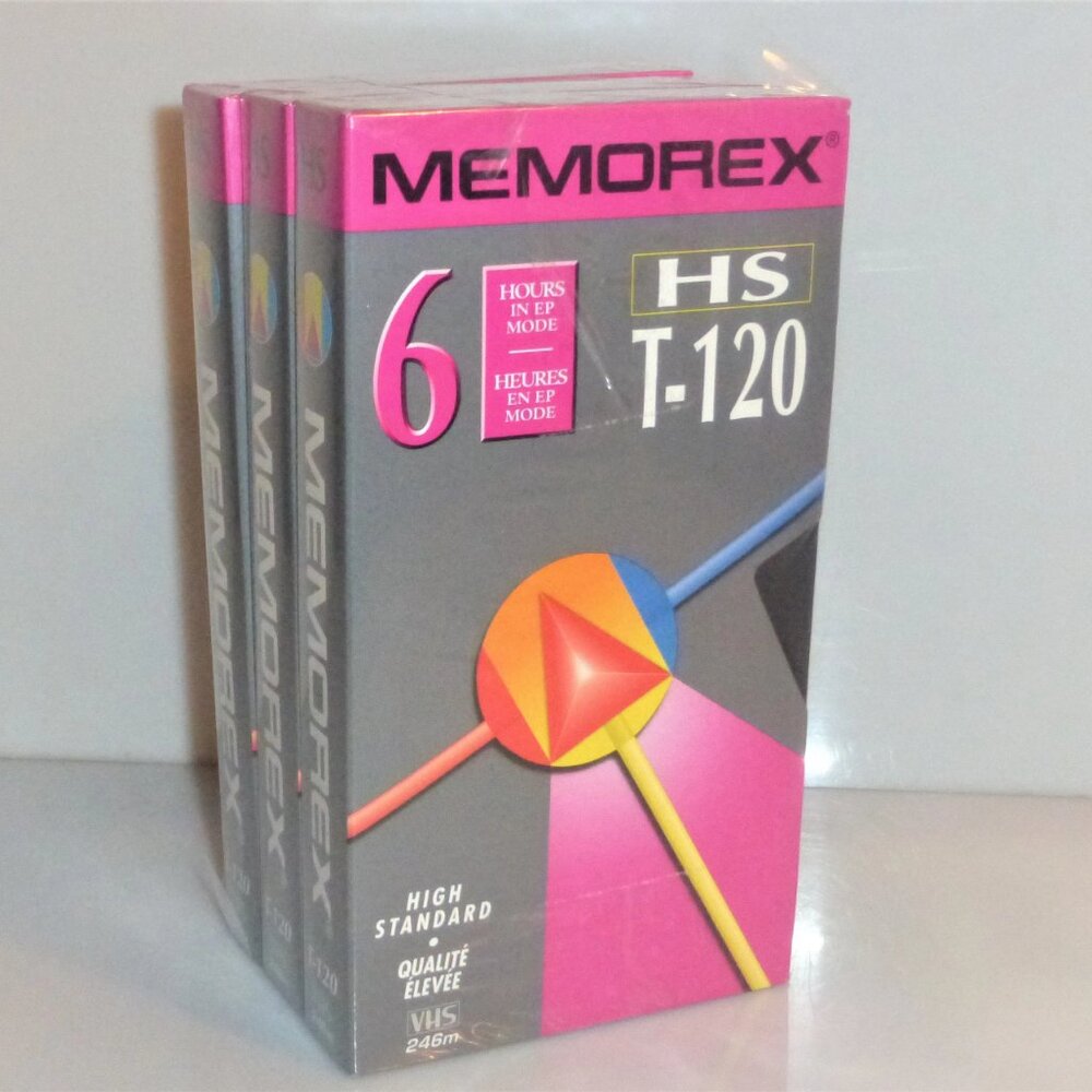 NEW 3 MEMOREX HS T-120 VHS Tapes 6 HOURS EACH Vintage Vhs TAPING VHS Recording